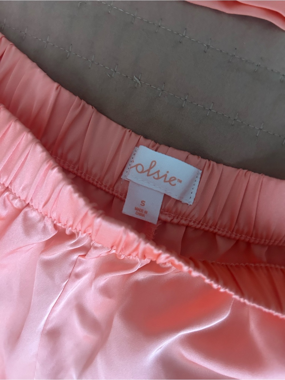 Colsie Coral Lace-Trim Satin Cami Pajama Top and Bottom - Picture 3 of 5